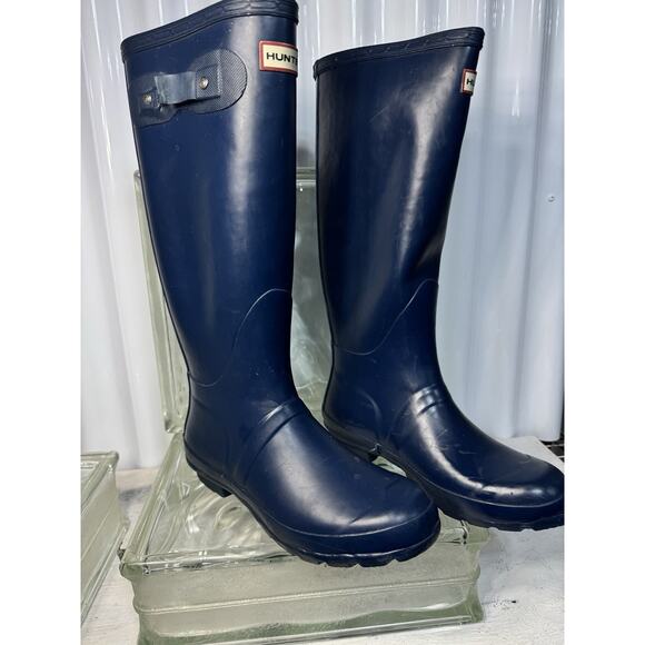 Hunters Original Tall Rain Boots Navy Blue Mens 7 Women’s Size 6 - Picture 4 of 6